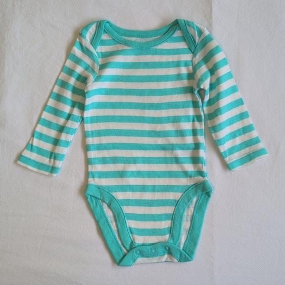 children's place aqua striped cotton long sleeve bodysuit 0-3 months baby unisex - Picture 2 of 5